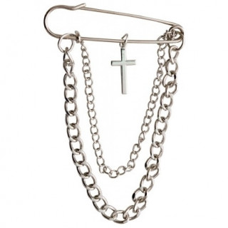 Broche gothique argentée à chaines et croix latine - Banned