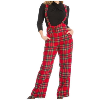 Pantalon vintage punk-rock motif Tartan  bretelles - Banned