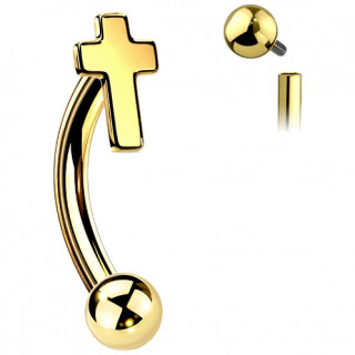 Piercing Croix Latine Dore en acier (arcade, rook...)