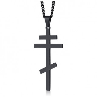 Pendentif homme croix orthodoxe en acier noir