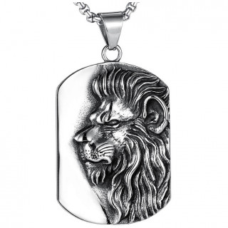 Pendentif homme plaque acier  lion de profil