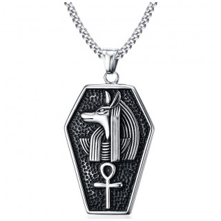 Pendentif plaque Anubis en acier noirci