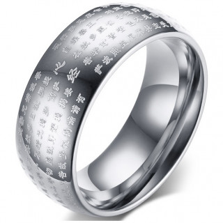 Bague homme en acier  critures bouddhistes