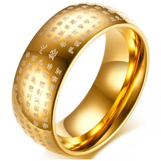 Bague homme en acier dor  critures bouddhistes