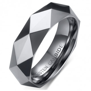 Bague homme facettée en tungstène gris
