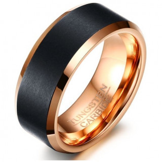 Bague homme en tungstene cuivr  bandeau bross noir