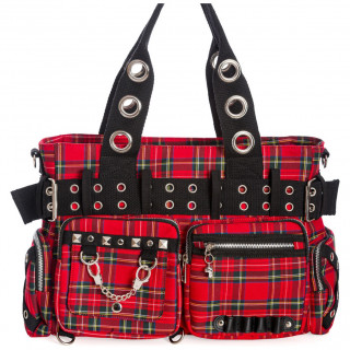 Grand sac punk-rock Tartan rouge  bandoulire perfore - Banned