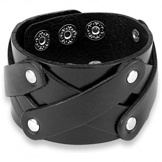 Bracelet en cuir noir à lanières disposées en X