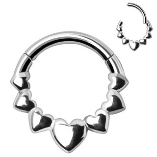 Anneau charnire en acier  petits coeurs (septum, lobe, hlix...)