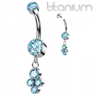 Piercing nombril Titane disques zirconiums  pendentif - Bleu aqua