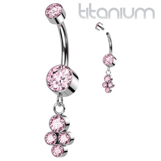 Piercing nombril Titane disques zirconiums  pendentif - Rose