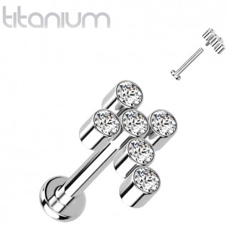 Piercing labret titane croix de zirconiums (lvre, tragus, lobe...)