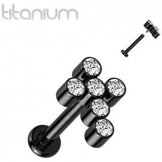 Piercing labret titane noir croix de zirconiums (lvre, tragus, lobe...)