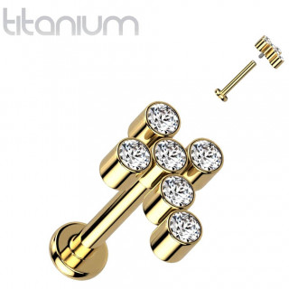 Piercing labret titane dor croix de zirconiums (lvre, tragus, lobe...)