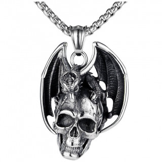 Pendentif homme dragon pos sur un crane humain en acier