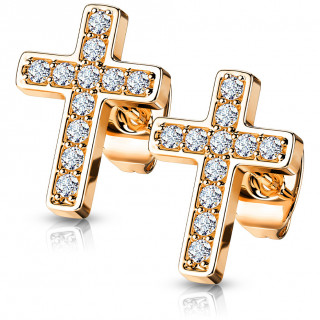 Clous d'oreilles cuivrs  croix latines strass