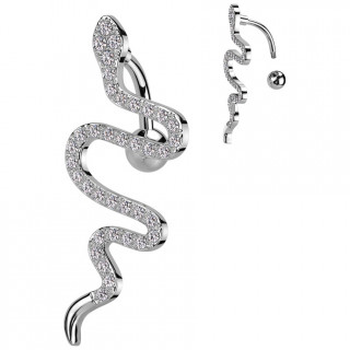 Piercing nombril invers  serpent parcouru de zirconiums