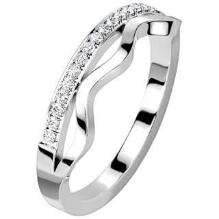 Bague femme acier sertie zirconiums  ligne ondule