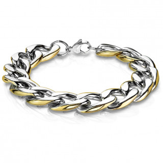 Bracelet homme acier à maillons ovales nuancés de doré
