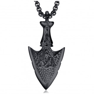 Pendentif homme noir pointe de flèche celtique à noeud de triquetra en acier
