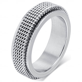 Bague homme acier  bandeau style cotte de mailles