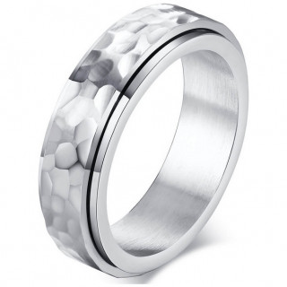 Bague homme acier  bandeau tournant martel