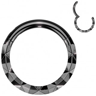 Piercing anneau noir charnire  ct facet en X en acier haute prcision