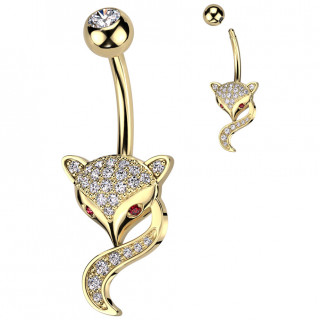 Piercing nombril renard dor pav de zirconiums  regard malicieux