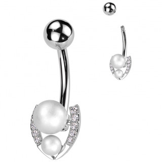 Piercing nombril  fer  cheval de perles et zirconiums