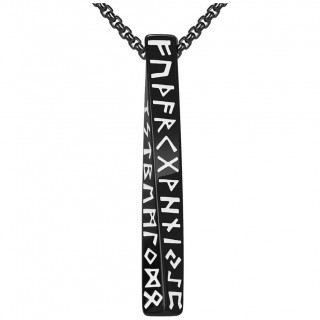 Pendentif homme noir pilier  runes vikings en acier (chaine incluse)