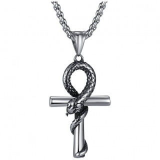 Pendentif homme Ankh  serpent enroul en acier