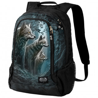 Sac  dos noir  loups gardiens de la fort et lune (avec poche laptop)