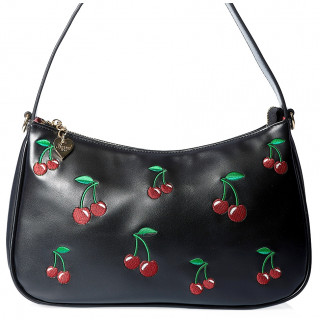 Sac à main similicuir rétro noir à cerises brodées - Banned