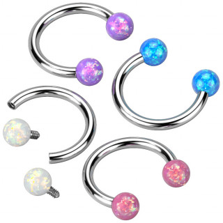 Piercing fer  cheval en acier  boules en Opale synthtique