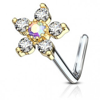 Piercing nez plaqu or tige L  fleur strass