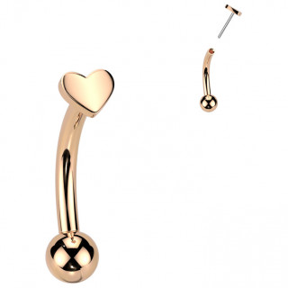 Piercing courb Titane cuivr  petit coeur push-in (arcade, rook...)