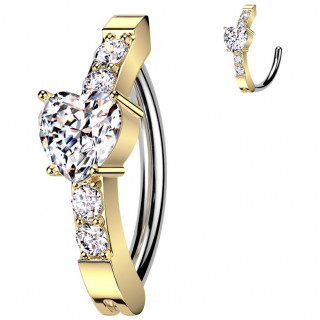 Piercing nombril à charnière avec barrette dorée sertie à coeur zirconium