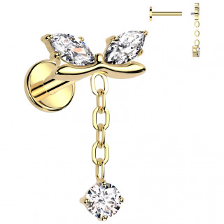 Piercing Titane dor noeud papillon chic et chaine  zirconium (lvre, tragus, hlix...)