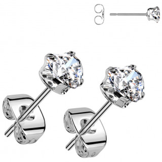 Clous d'oreilles coeurs zirconiums clairs acier inox (paire)