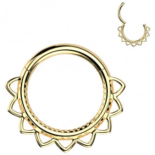 Anneau charnire dor  dentelle de coeurs en acier haute prcision (oreille, septum...)
