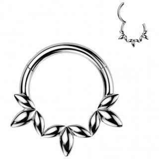 Anneau charnire  feuilles d'olivier en acier haute prcision (oreille, septum...)