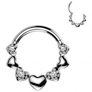 Anneau charnire  coeurs style fraise en acier haute prcision (oreille, septum...)