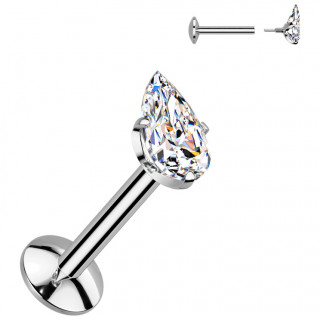 Piercing labret Titane  goutte claire en zirconium (lvre, tragus, hlix...)