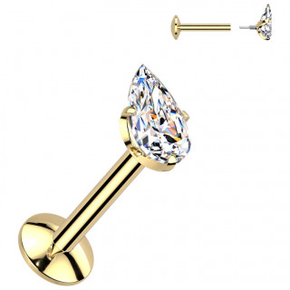 Piercing labret Titane dor  goutte en zirconium (lvre, tragus, hlix...)