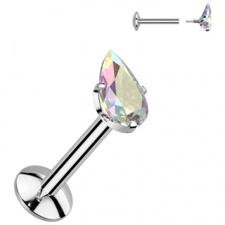 Piercing labret Titane  goutte aurore borale en zirconium (lvre, tragus, hlix...)