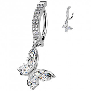 Piercing nombril clicker barette sertie  papillon en pendentif