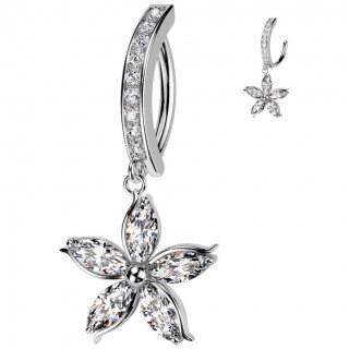 Piercing nombril clicker barette sertie  fleur en pendentif