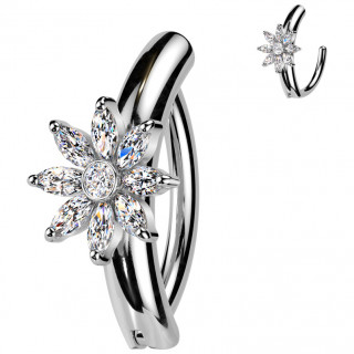 Piercing nombril clipsable  fleur de zirconiums en marquises