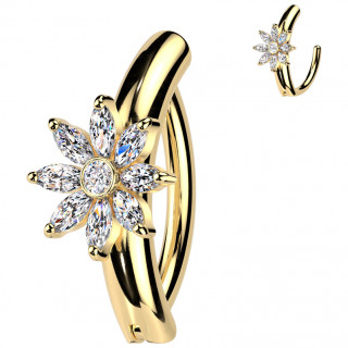 Piercing nombril clipsable dor  fleur de zirconiums en marquises