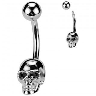 Piercing nombril acier  tte de mort aux yeux noirs